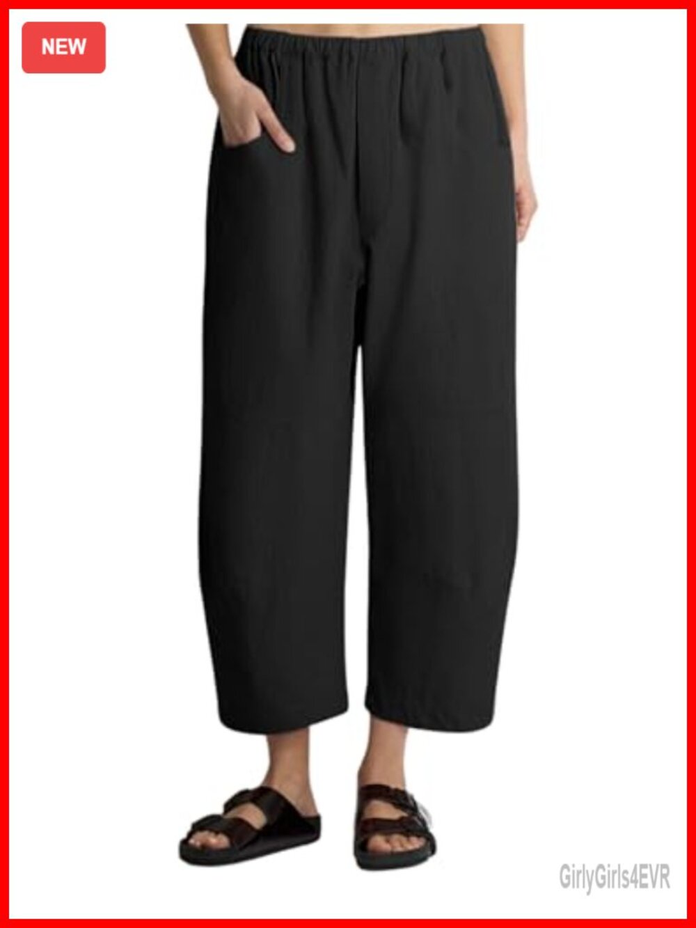 Linen Blend Wide Leg Barrel Pants Cropped Elastic Waist Casual Trousers